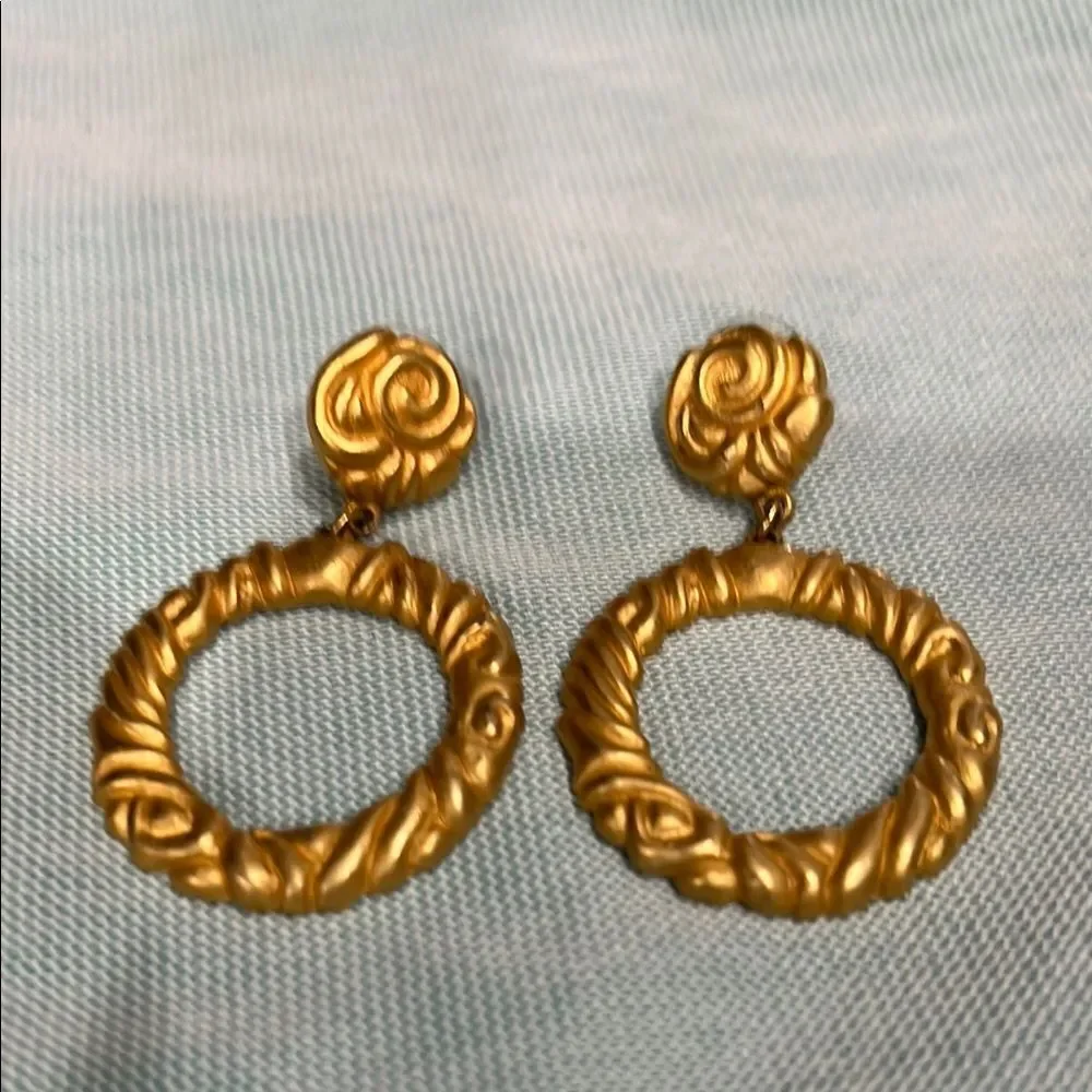 Gold Textured Hoop Earrings with Rosette Studs